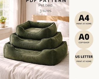 DIY Pet Bed Sewing Pattern PDF | 3 Sizes | Removable Pillow | A4 / US Letter / A0