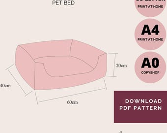 Pet Bed Sewing Pattern | Removable Pillow, A4, US Letter, A0 (PDF Download)