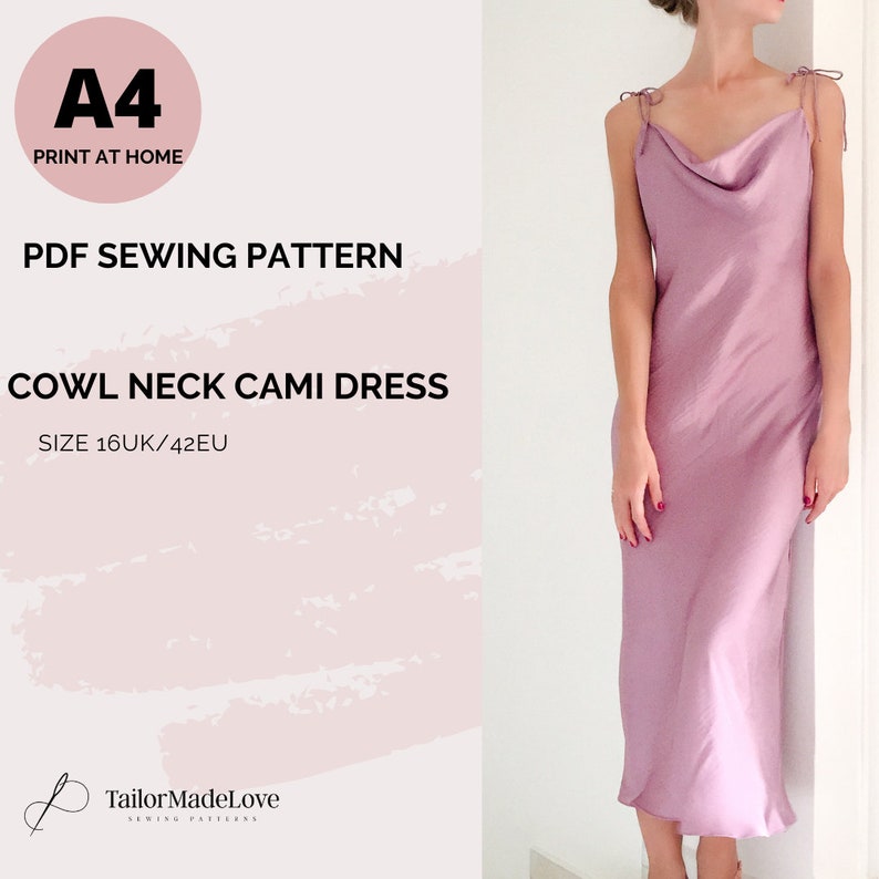 Biascut Slip Dress PDF Sewing Pattern Cowl Neck Cami Dress Etsy