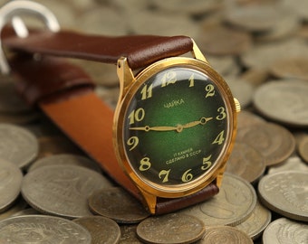 Soviet gold-plated watch CHAYKA (Seagull) AU 10, rare vintage women's watch, mechanical women's watch Chaika, USSR gold-plared women's watch