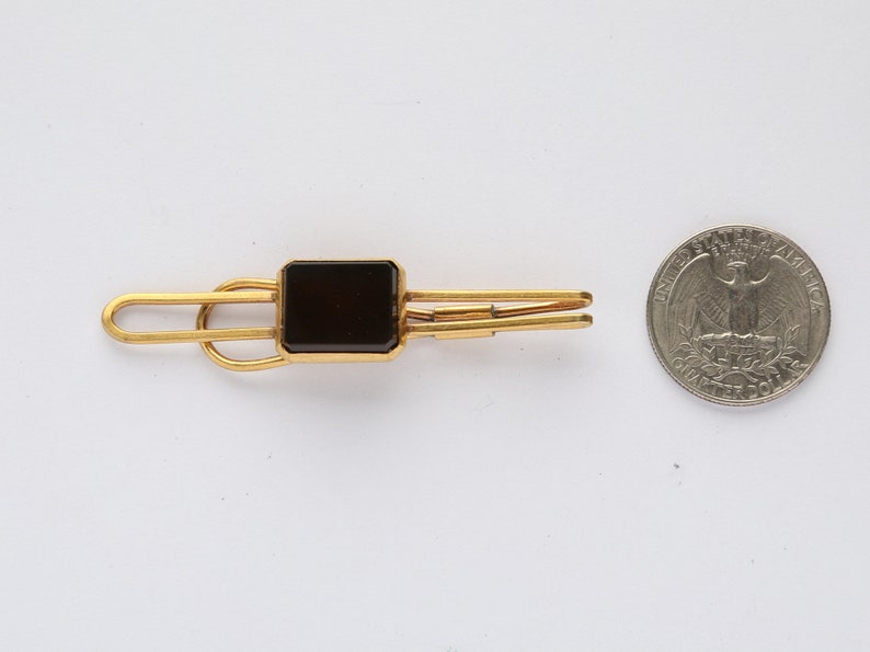 tie clip with natural agate from 1960s Vintage Soviet Tie Clip brass gold-plated tie clip