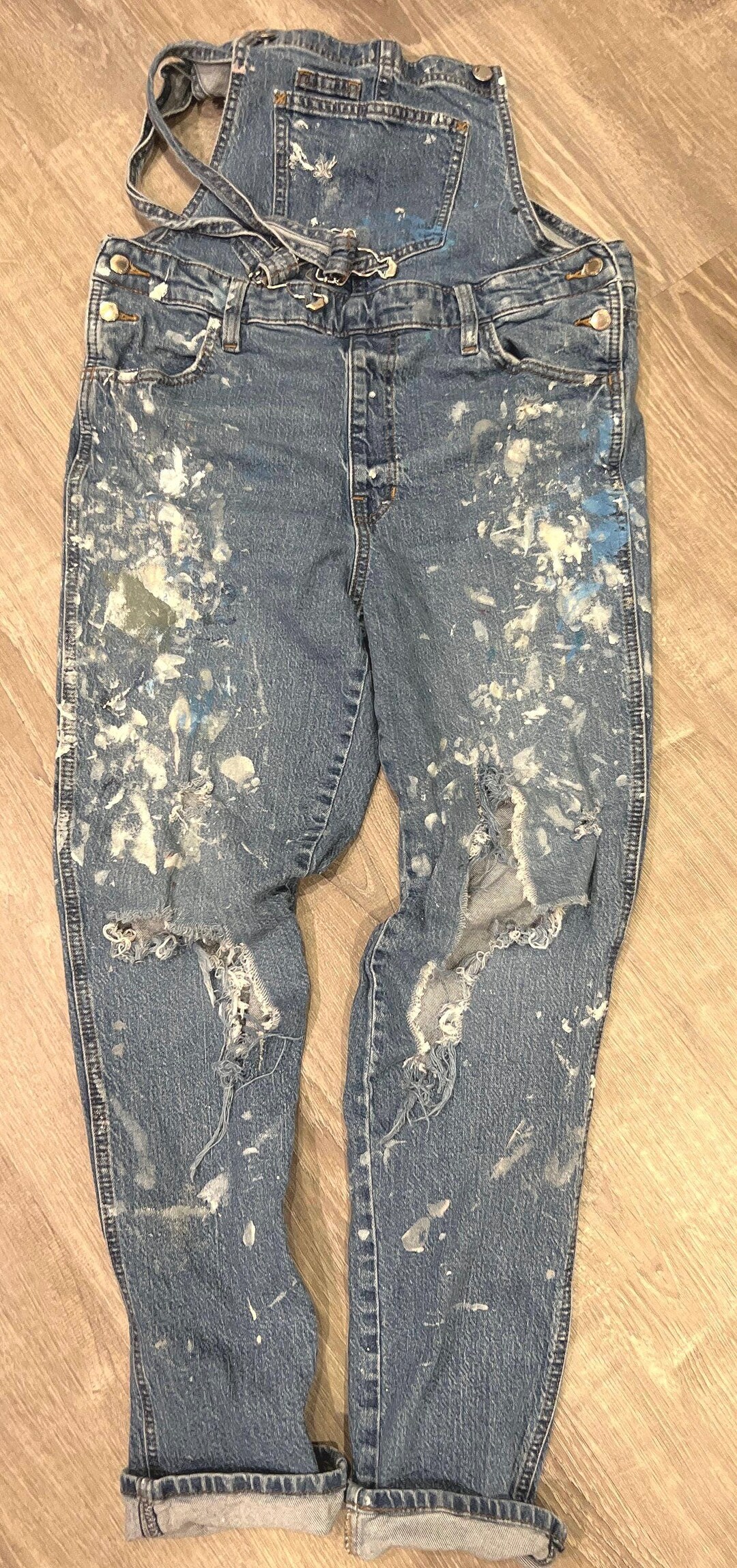 Washed Camo Wide Leg Paint Splatter Overalls