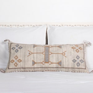 Cactus Silk Lumbar Pillow, Rustic Throw Pillow, Extra Long Lumber Pillow, Linen Cushion, Handmade sabra pillow Moroccan Decor Pillow  12x28