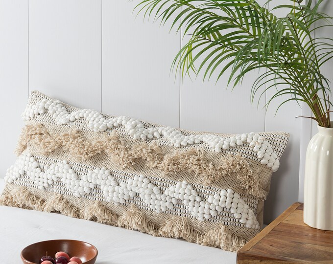 Boho Lumbar Pillow Cover ,handwoven Textured Pillow Cushion , Lumber