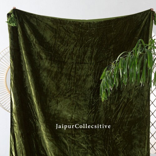 Luxury Crushed Green Velvet Throw Blanket With Tassels Soft Etsy