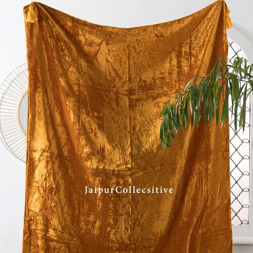 Luxury Crushed Green Velvet Throw Blanket With Tassels Soft Etsy