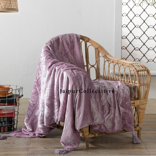 Luxury Crushed Green Velvet Throw Blanket With Tassels Soft Etsy