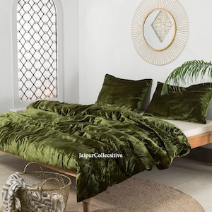 3 Pieces Set Luxury Crushed Moss Green Velvet Duvet Cover Boho Bedding UO Comforter Cover Donna Quilt Cover Duvet Velvet Bedding King Size