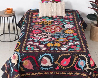 Wall Hanging Suzani,Silk Embroidery,Cotton Fabric,Needlework Suzani,Bedspread Bedding,Table Clothes 7/'0 feet x4/'4 feet No:649 Free Shipping