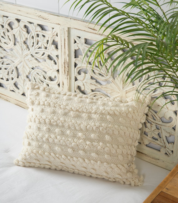 White Bohemian Pillow Coastal Boho Pillow Cover Farmhouse Pillow