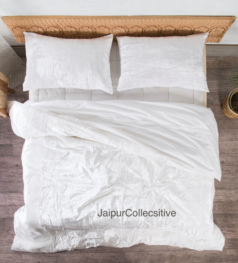 White Velvet Duvet Cover Comforter Cover Queenuo Bedding Etsy