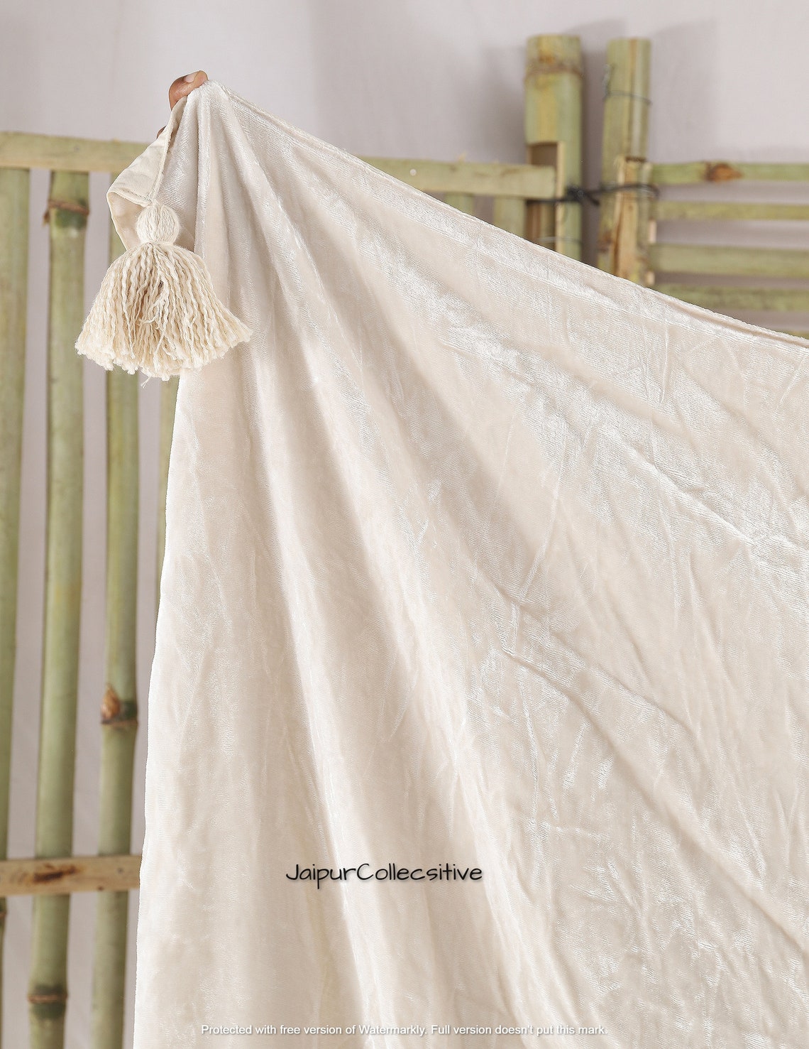 Luxury Crushed Ivory Velvet Throw Blanket With Tassels Soft Etsy