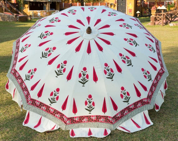 Protection pare-soleil Parasol de plage en coton Bloc parapluie de jardin en coton indien Imprimé Grand parasol Patio Parasol de jardin Accessoires Parapluies et accessoires de pluie Bloc imprimé 