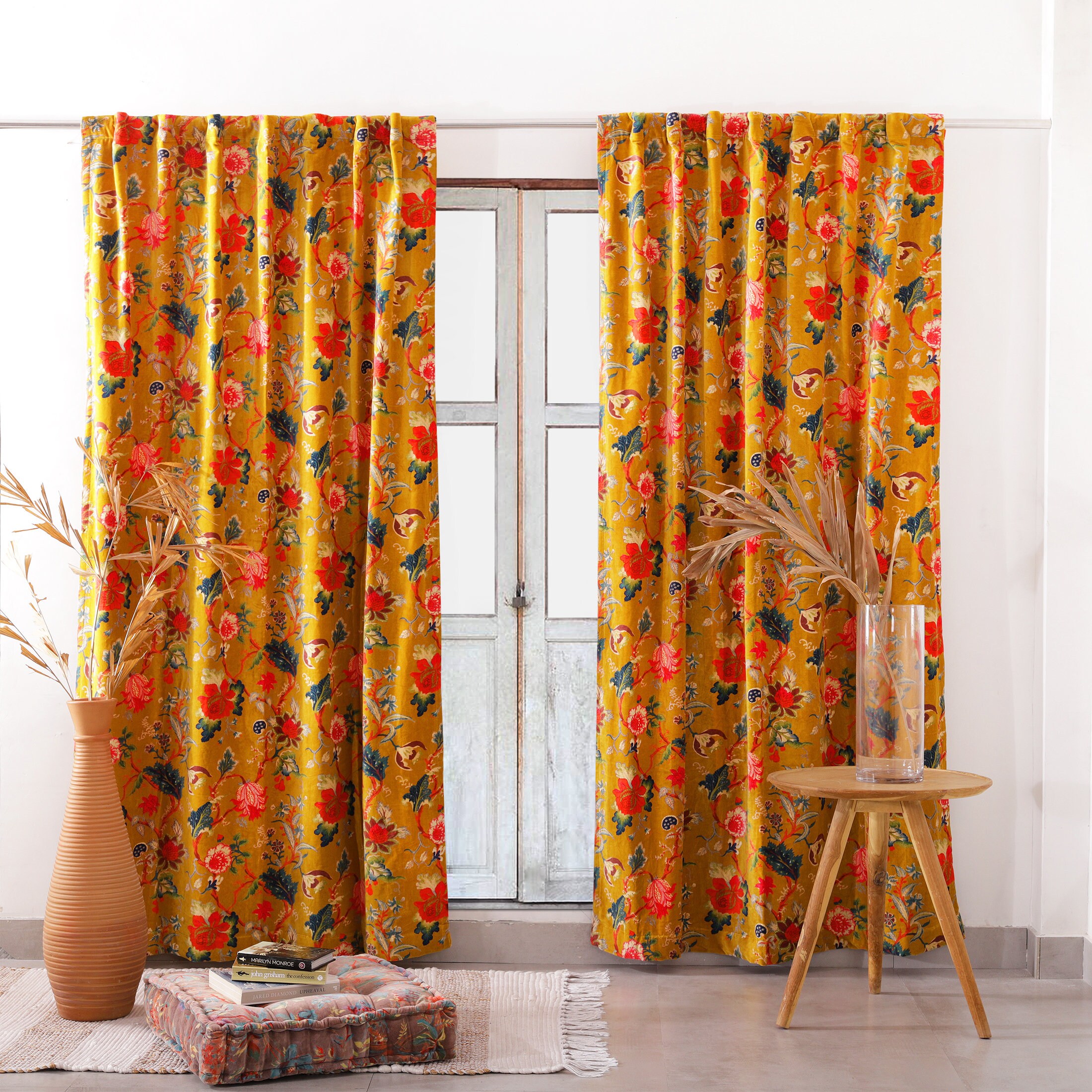 Modern Floral Print Curtain Drapes For Living Room Window Home