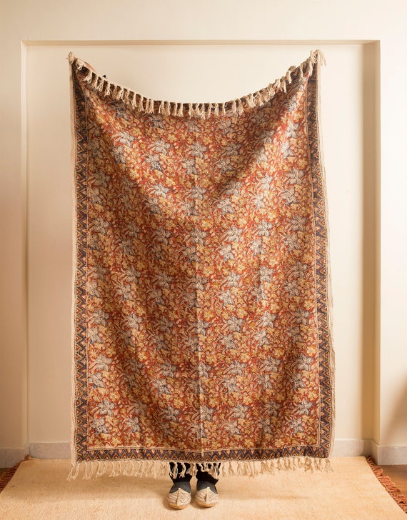 Boho Mud Cloth Throw Blanket With Tassels Hand Loomed Block Print