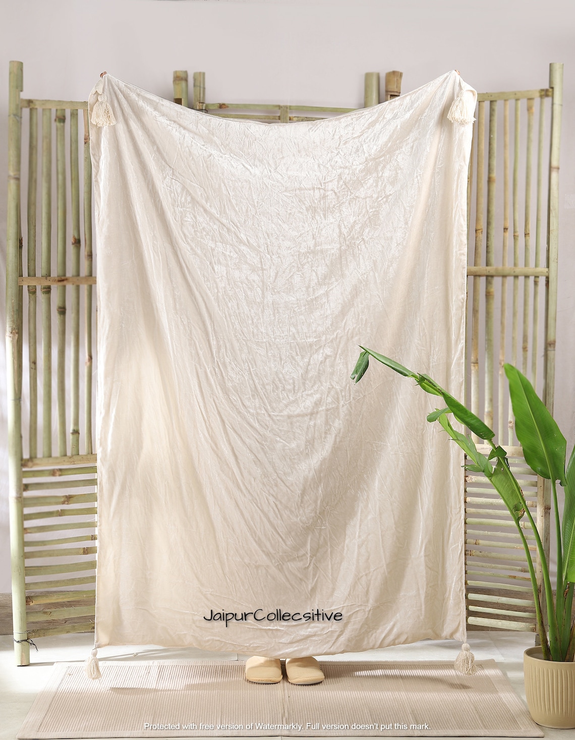 Luxury Crushed Ivory Velvet Throw Blanket With Tassels Soft Etsy