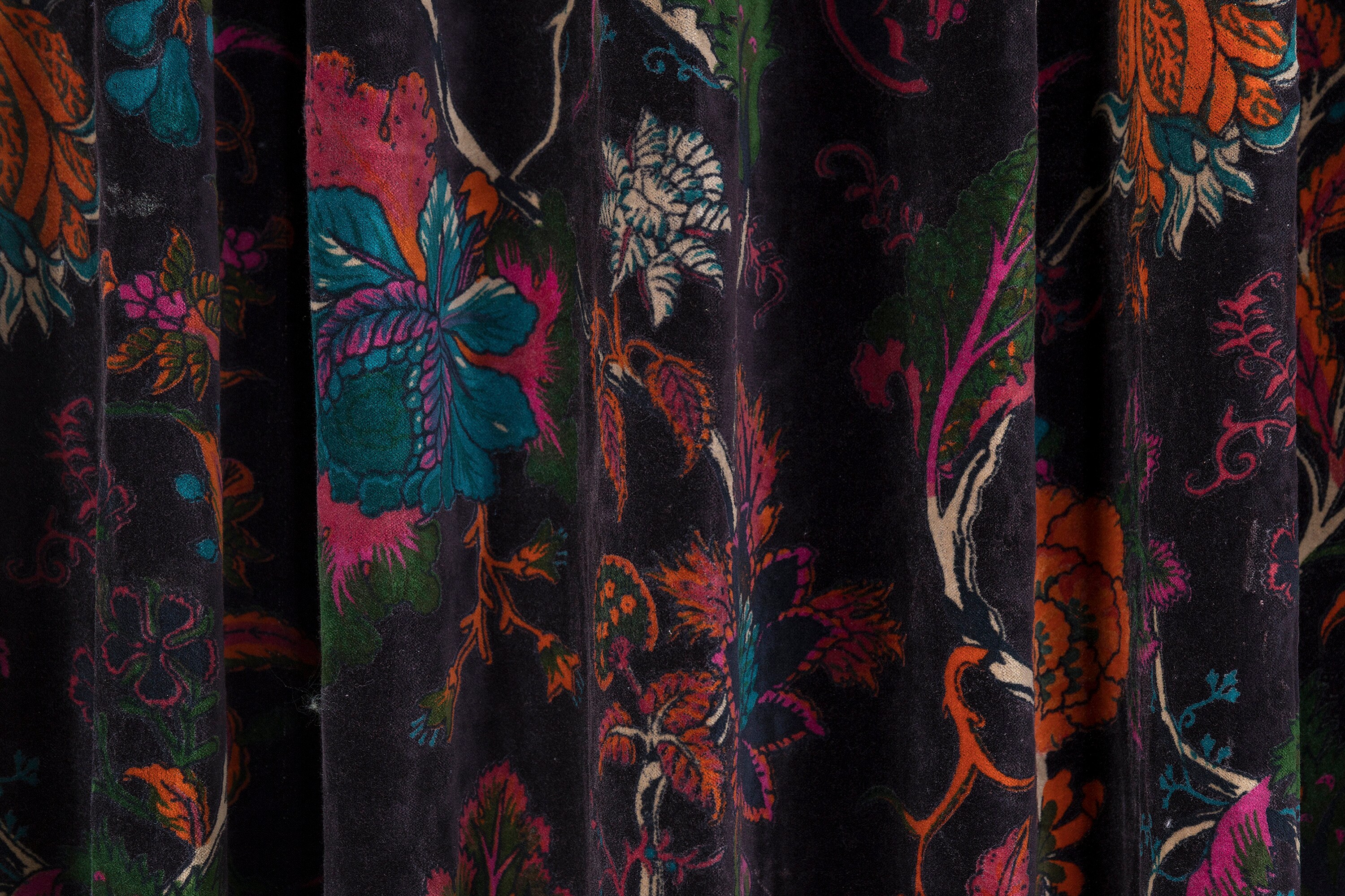 Black Floral Velvet Curtains Custom Window Curtain Panels Etsy