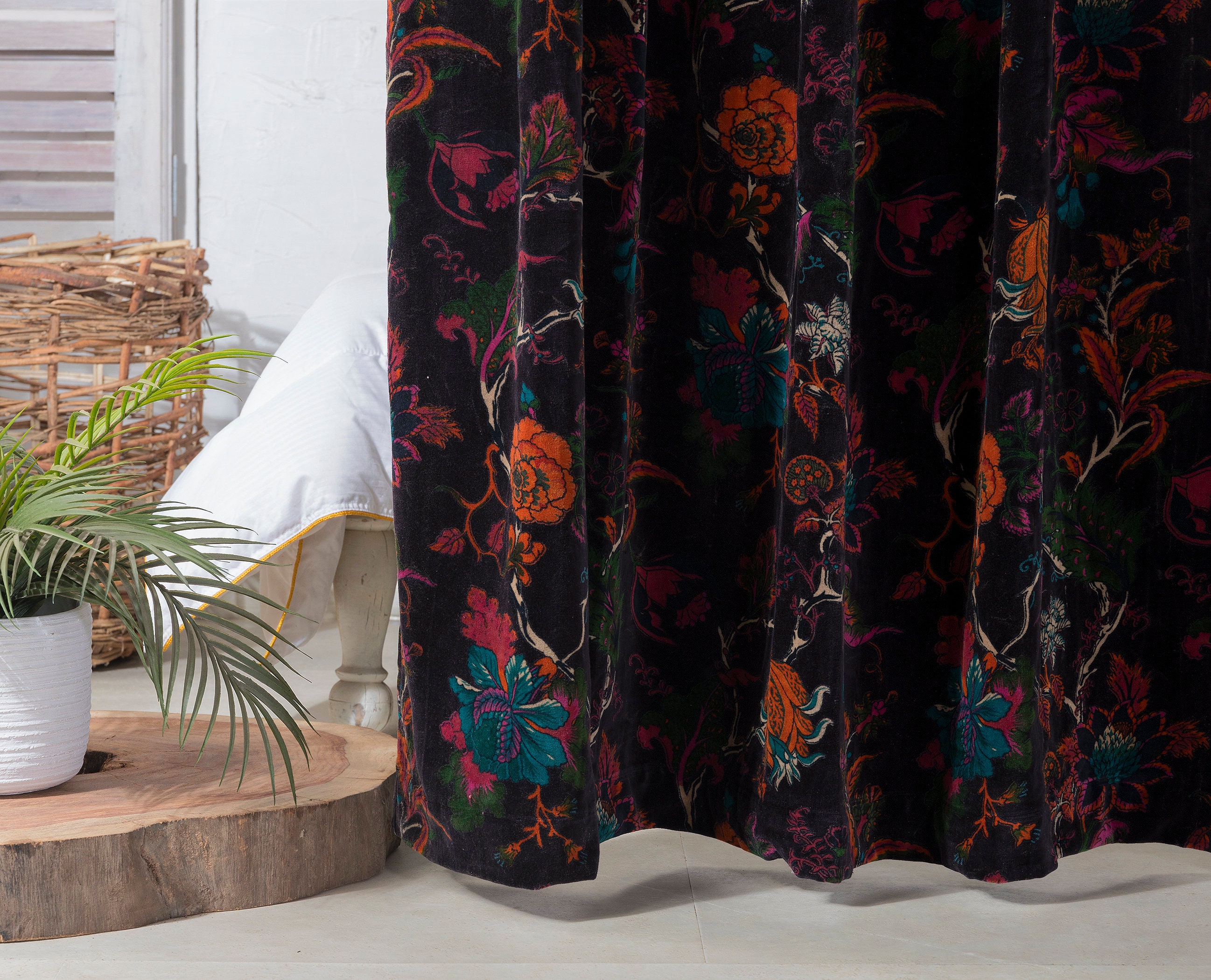 Black Floral Velvet Curtains Custom Window Curtain Panels - Etsy