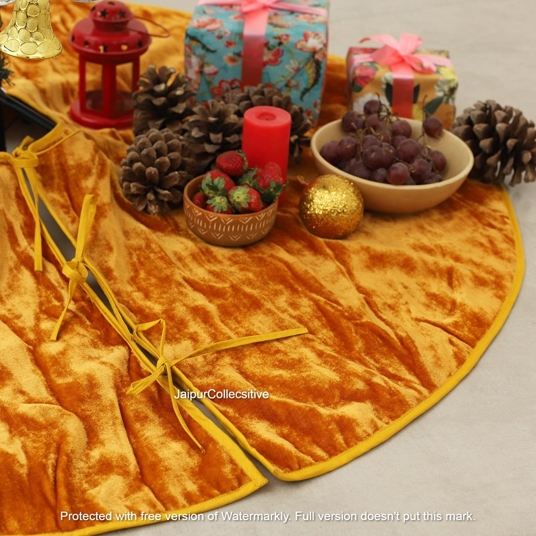 Gold Christmas Tree Skirt 48 Inch Velvet Tree Skirt Boho Etsy