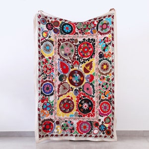 Bohemian Suzani Wall Hanging , Hand Embroidered Suzani Throw , Suzani Bedspread , Boho Suzani Tapestry , Suzani Blanket Quilt , Twin Bedding