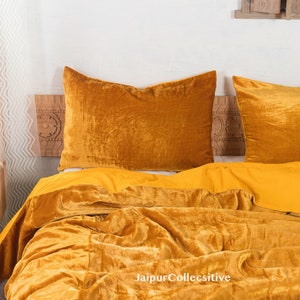 Ultra-Luxe Crushed Velvet Duvet Cover, Boho Bedding UO Comforter Bedding Donna Cover, 3 Pcs Set Gold Mustard Duvet Set, Velvet Bedding Set