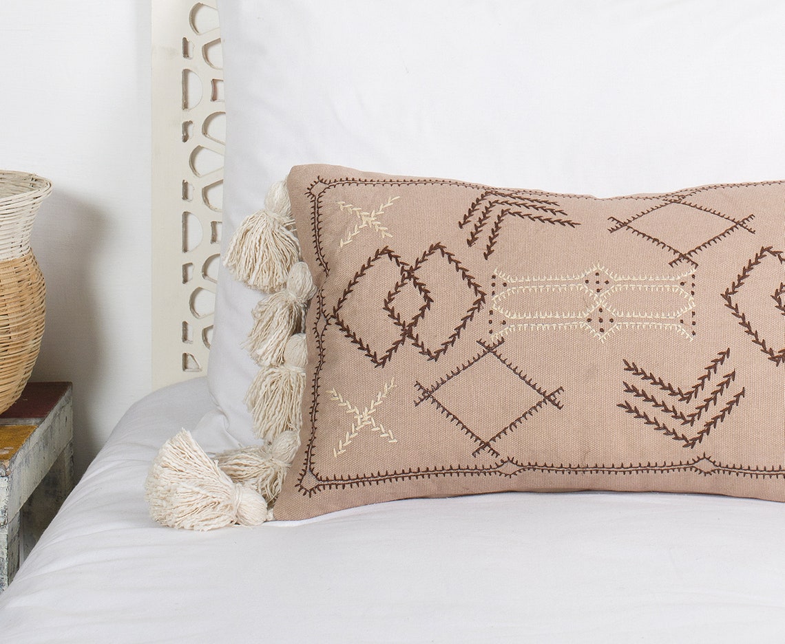 Embroidered Cactus Silk Lumbar Pillow Rustic Throw Pillow Etsy