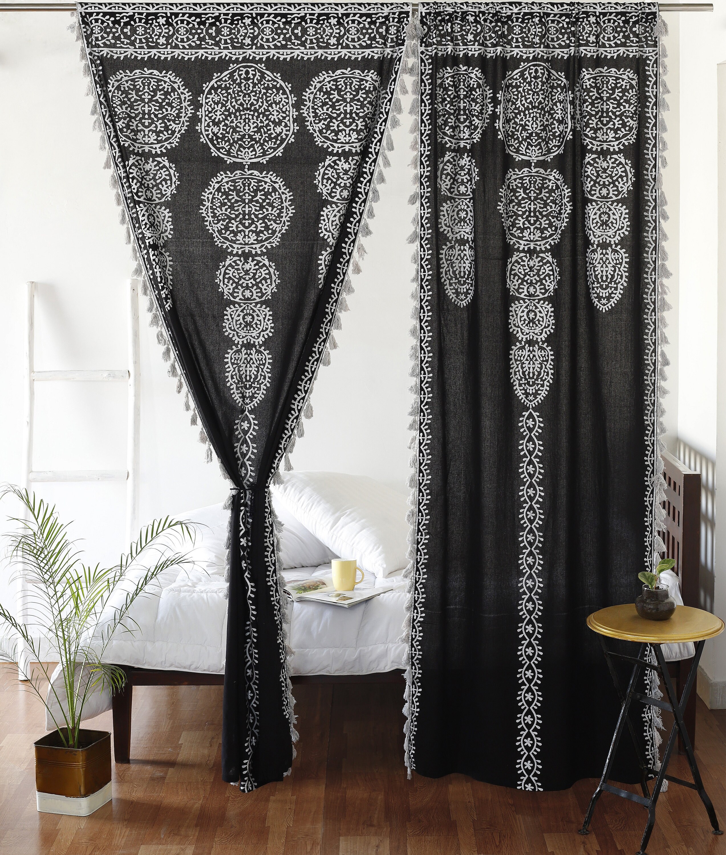 Black online lace curtains