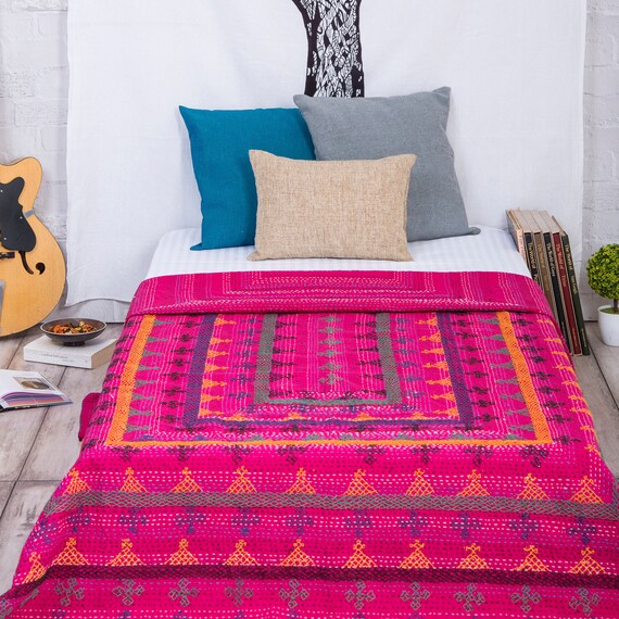 Indian Suzani Print Bohemian Throw Kantha Quilt Bedspread Blanket Gudari Ralli