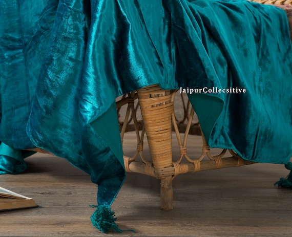 Luxury Crushed Teal Sea Blue Velvet Throw Blanket With Tassels - Etsy UK