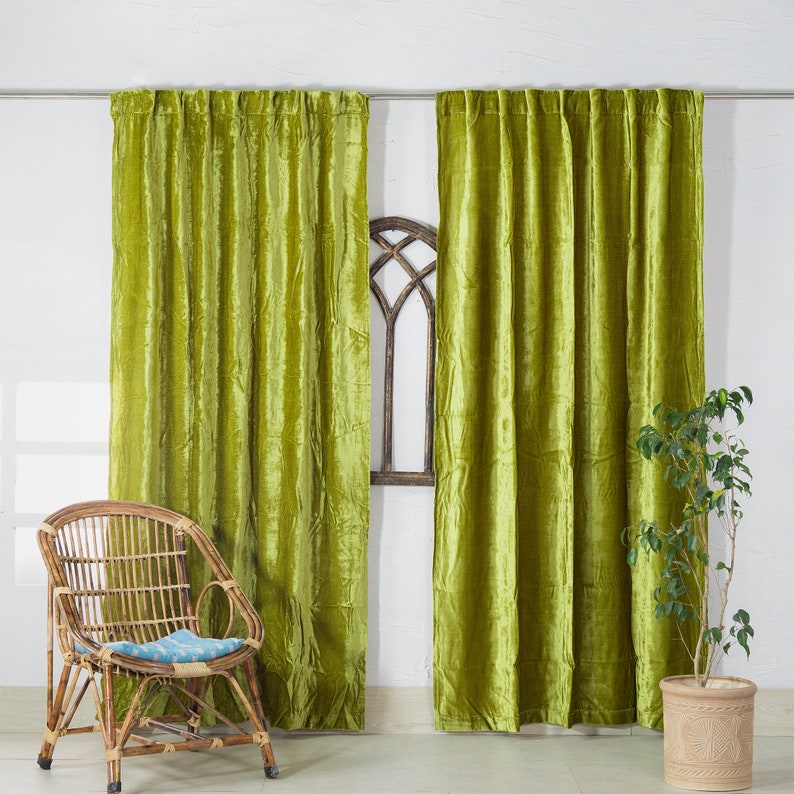 Luxury Velvet Curtain Green Velvet Curtain Bohemian Window Curtain Living Room Curtain Room Divider Closet Curtain High Quality Extra Large 画像 1