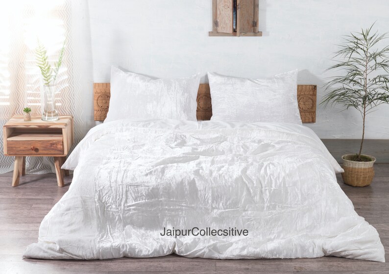 White Velvet Duvet Cover Comforter Cover Queenuo Bedding Etsy