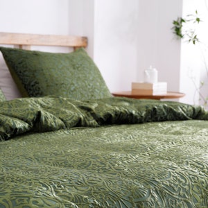 3Pc Moss Green Burnout Velvet Duvet Cover, Boho Bedding UO Comforter Bedding Donna Cover, Queen Soft Luxury Duvet Set, Damask Velvet Bedding