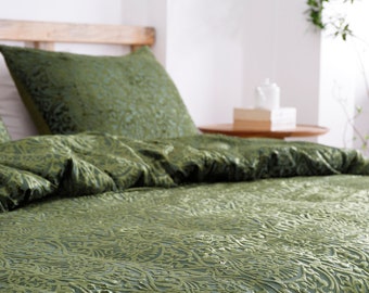 3Pc Moss Green Burnout Velvet Duvet Cover, Boho Bedding UO Comforter Bedding Donna Cover, Queen Soft Luxury Duvet Set, Damask Velvet Bedding