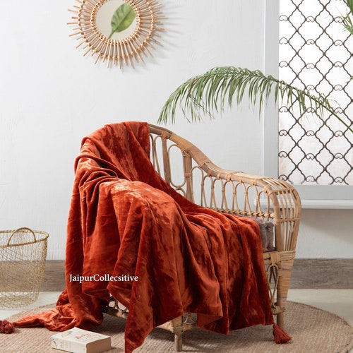 Luxury Crushed Ivory Velvet Throw Blanket With Tassels Soft Etsy