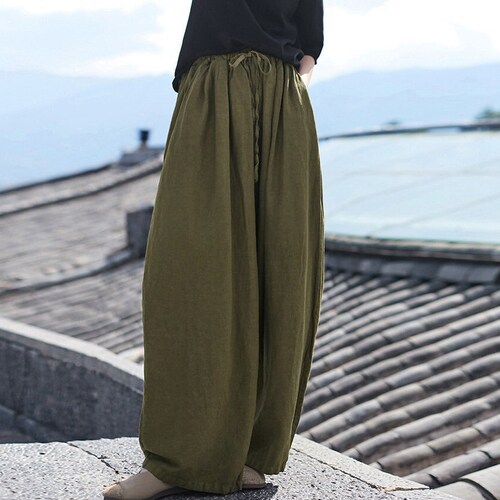 Women Elastic Waist Cotton Pants Soft Casual Loose Boho - Etsy