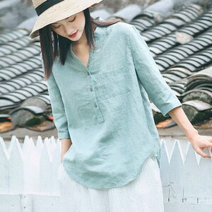 Linen Tops Blouses Summer Shirt Linen Top With 3/4 Sleeve - Etsy