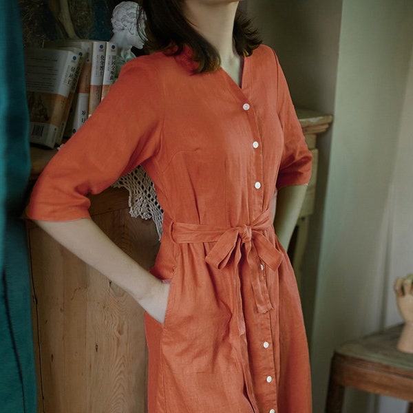 Linen Shirt Dress Etsy
