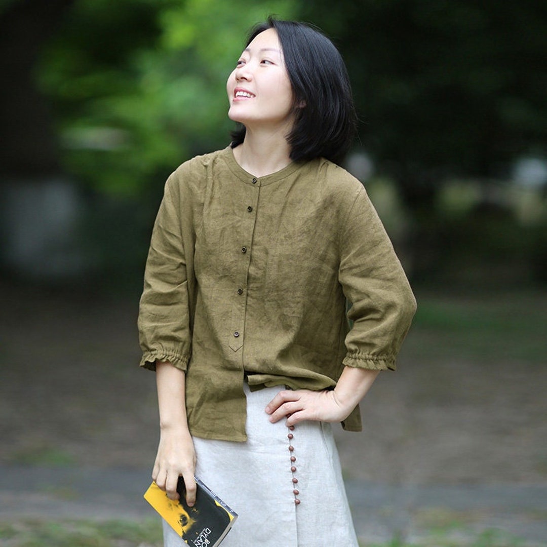 Linen Tops Blouses Long Sleeves Shirt Casual Loose Blouse Etsy New