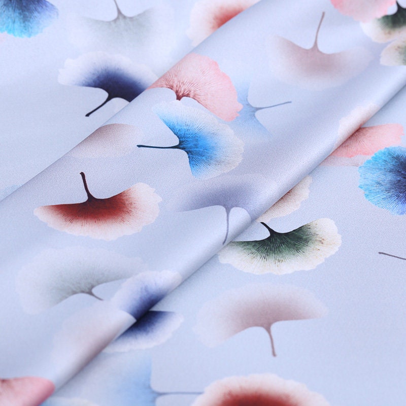 Colorful Ginkgo silk fabric by the yard satin silk fabric Etsy