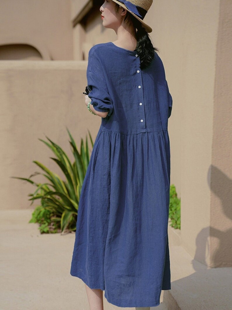 Women's Causal linen dress 100% linen Midi dress with image 1