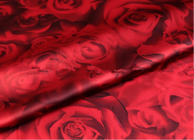 Classic Red Rose Stretch Silk Satin fabric by the Yard Width Etsy