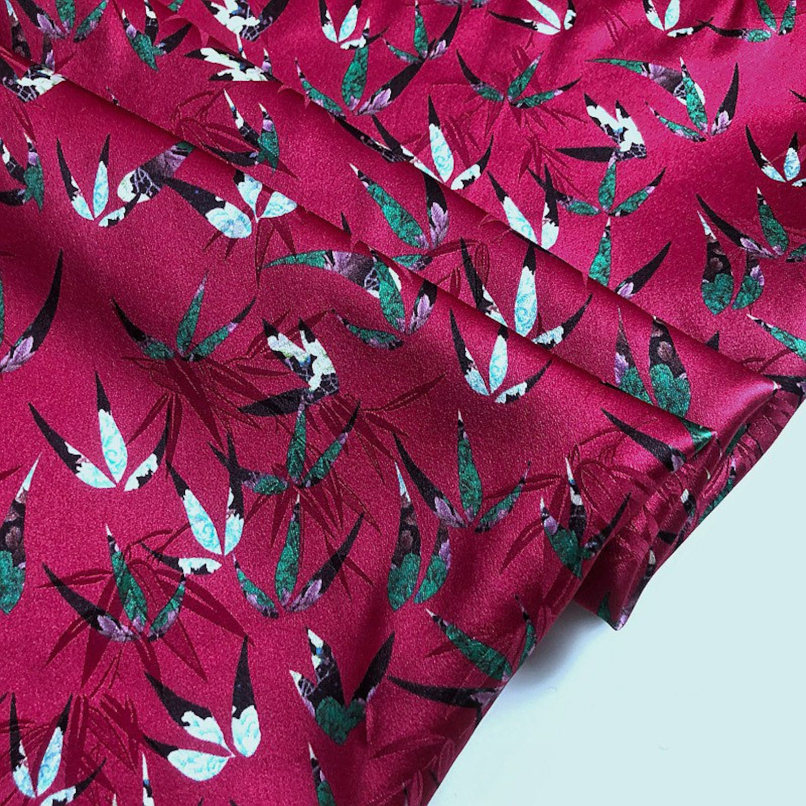 Bamboo pattern Stretch Silk Satin fabric Mulberry silk fabric Etsy