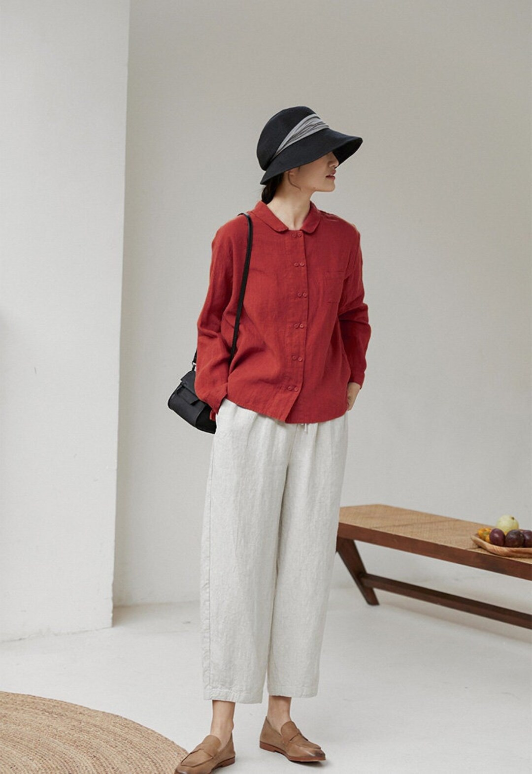 Women Linen Tops 100 Linen Long Sleeves Shirt Relaxed Fit Etsy