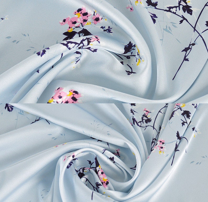 Elegant Flowers Stretch Silk Satin fabric by the Yard Width 46 inch A33