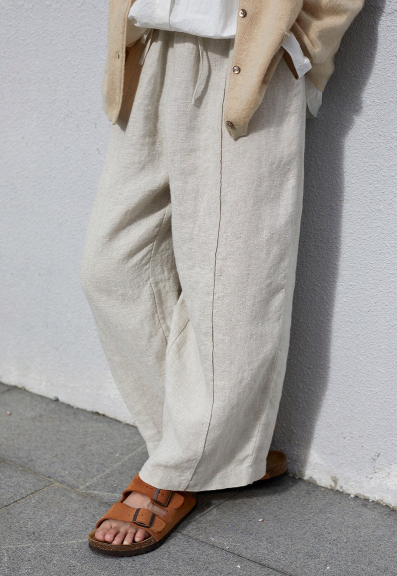 Wide Leg Linen Pants 100% Linen High Waist Pants Loose | Etsy