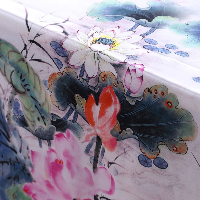 Lotus bloom silk fabric by the yard satin silk fabric digital Etsy