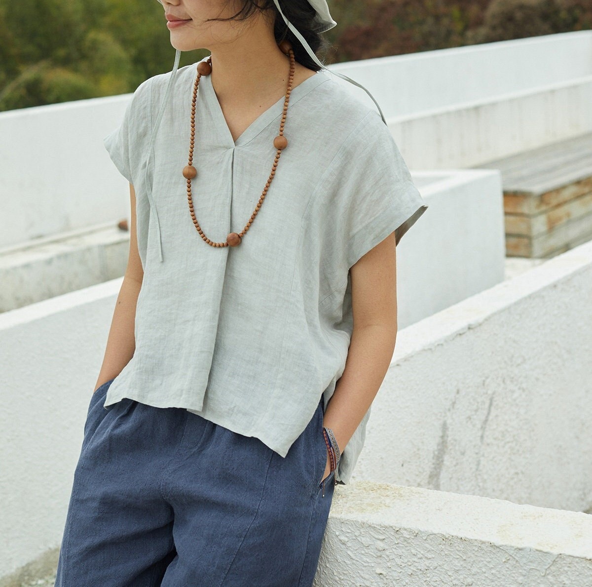 Women Linen Cropped Tops Pure Linen 