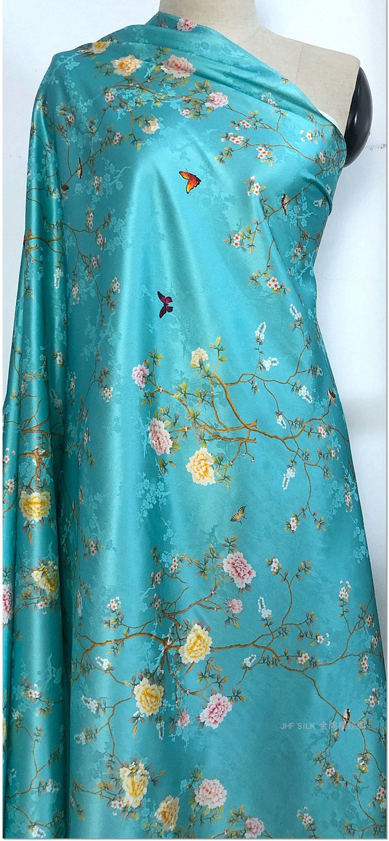 Hibiskus See blau Muster Stretch Seide Satin Stoff floral ...
