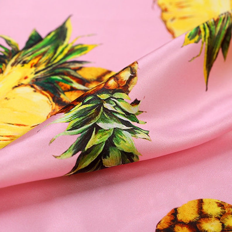 Tropical Pineapple Stretch Silk Satin fabric by the Yard Width Etsy