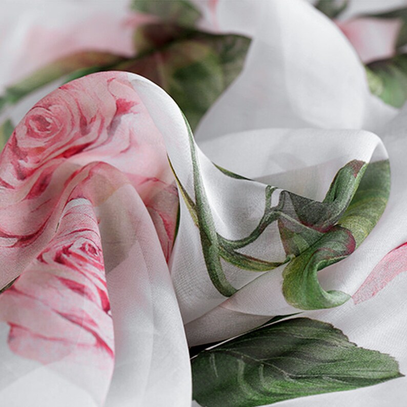 Tropical Rose Silk Chiffon Fabric By The Yard Width 53 inch Etsy